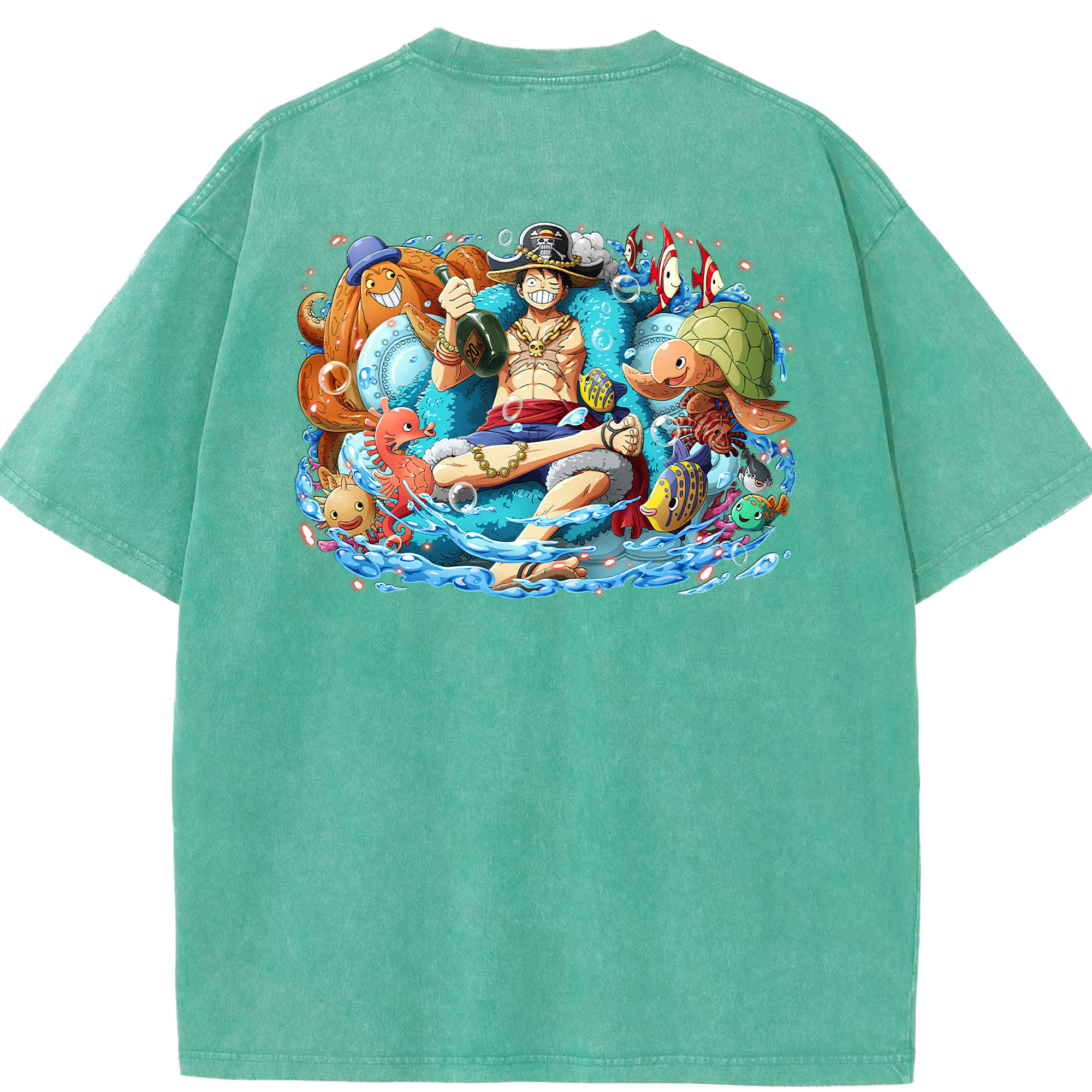 ワンピース モンキー・D・ルフィ ONE PIECE Monkey D. Luffy 綿100% ヴィンテージ風 半袖Tシャツ（背面プリント）